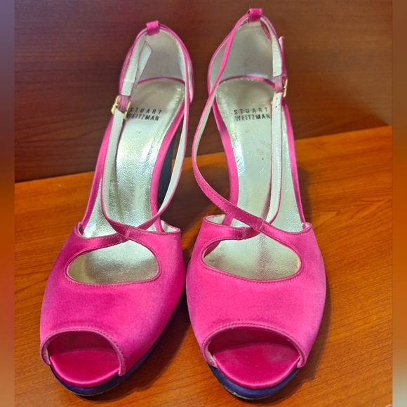 Stuart Weitzman pink/purple satin heels 37 1/2 - Picture 3 of 4